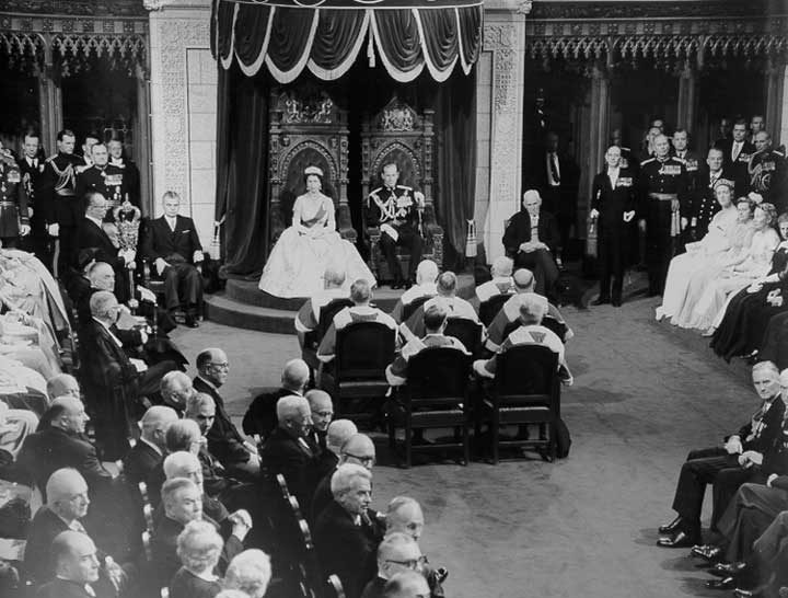 Queen Elizabeth and Prince Philip preside over the opening of the 1st session of the 23rd Parliament of Canada
