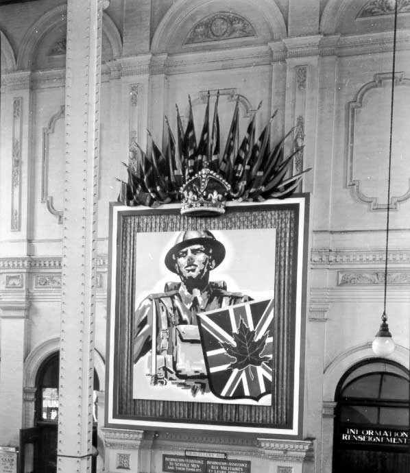 War art display, in the Bonaventure station waiting room, for army week