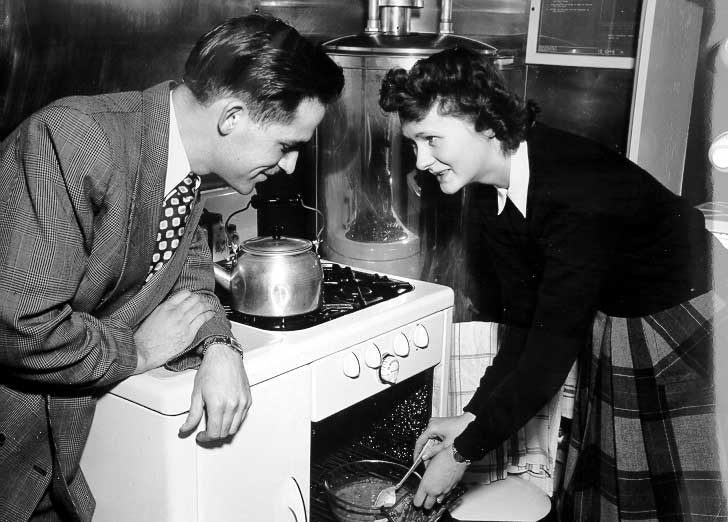 Dr. and Mrs. Mclean in the kitchen of the dental car