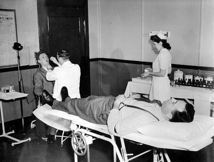 Patients being examined at the medical department clinic, Montreal