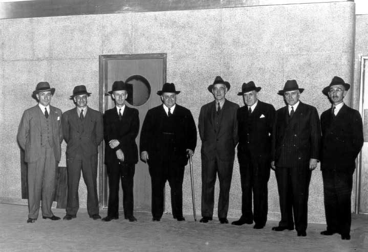 President and chairman R.C. Vaughan, fourth, with other officers inspecting Central Station prior to its official opening