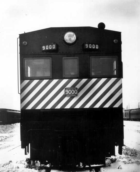 Front view of diesel electric locomotive 9000