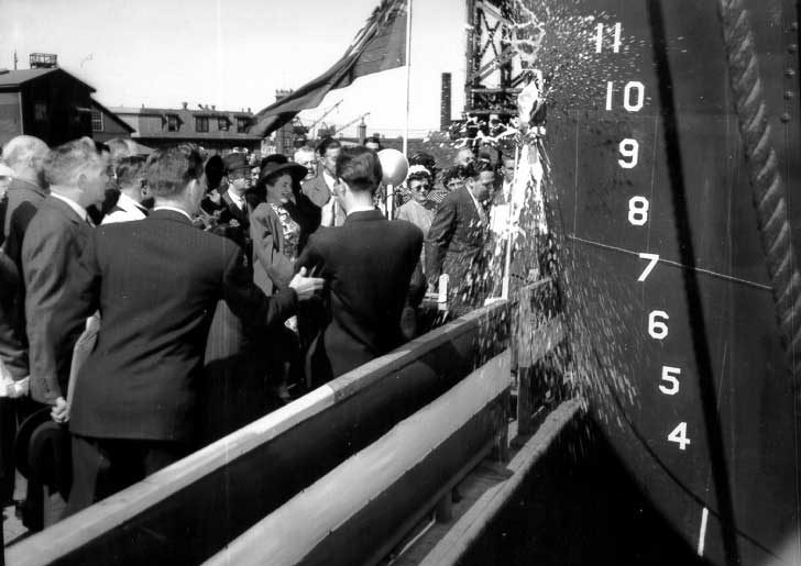 Launching of the Canadian Challenger by Mrs. R.A. Clarke, centre
