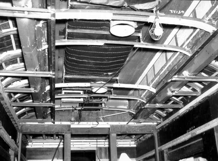 New lounge car under construction, Pointe-Saint-Charles shops