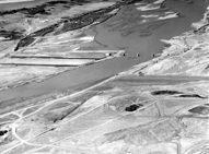 Aerial view of a Southern Saskatchewan dam under construction