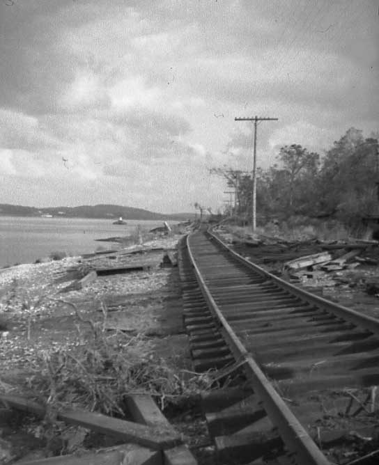 Hurricane damage affecting the Central Vermont Railway docks at New London, Connecticut - track