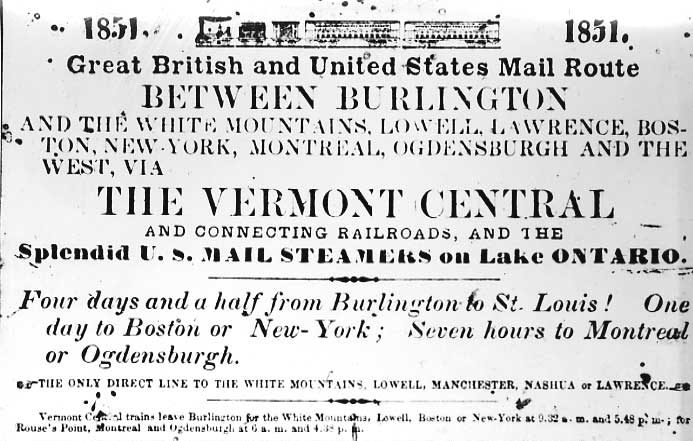 Vermont Central Railroad advertisement.