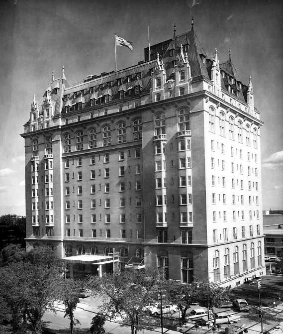 Exterior view of the front of the Fort Garry Hotel