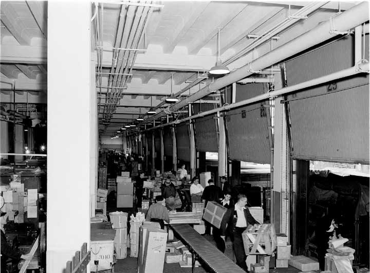 Interior view of various shipments being distributed through a CNR express terminal