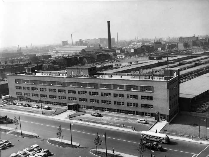 An exterior shot of CNR's Bonaventure office bilding (freight terminals)