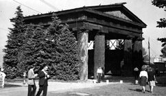 Visitors at Lumberman's Arch in Stanley Park