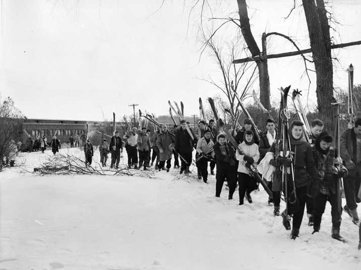 Skiers arriving at the Craigleith Station, Blue Mountain, Collingwood