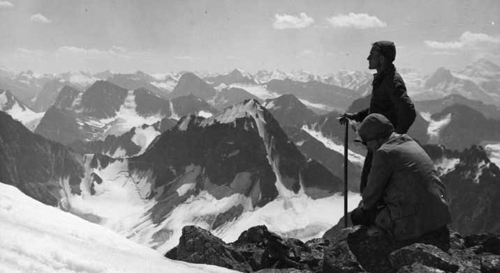 Hikers, E.Gale and Bob Hurd at the summit, Fryatt Valley
