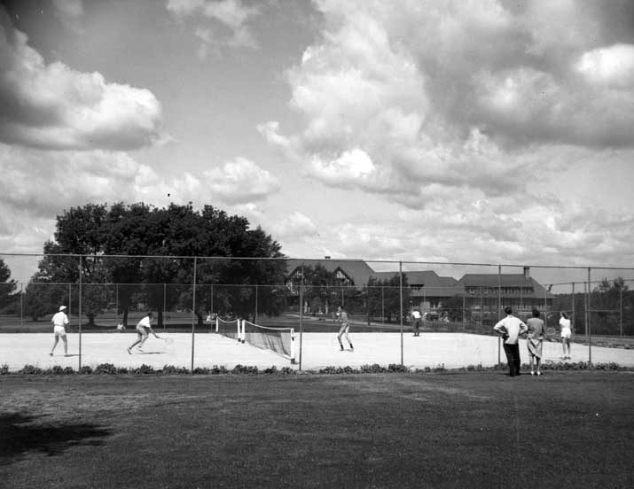 Playing tennis at Minaki Lodge