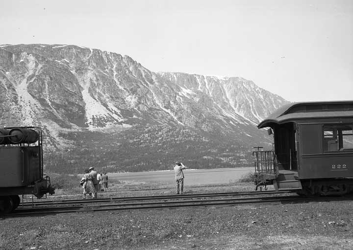 Passengers at the Lake Bennett train station, Yukon Territory