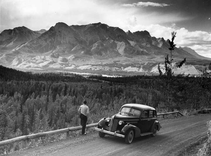 Taking in a view of the mountains from the Miette Road, Jasper