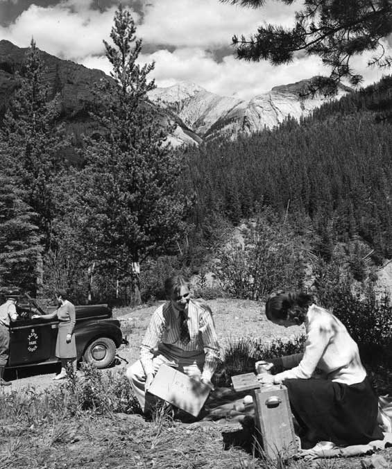 Tourists stopping for lunch along the Miette Road, Jasper