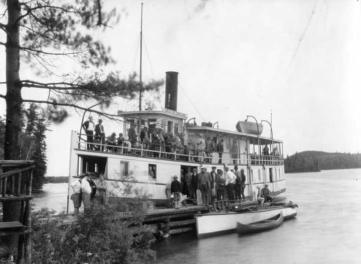 The steamer, Belle of Temagami, docked at Bear Island, Temagami