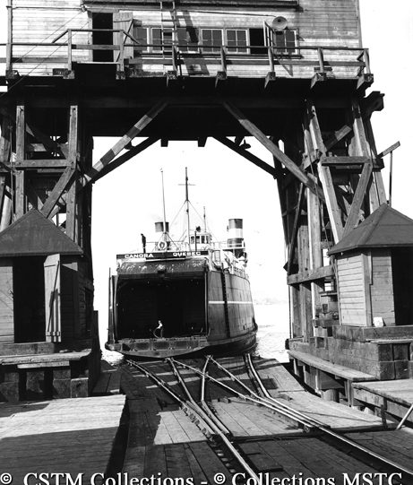 Train ferry S.S. Canora entering barge slip