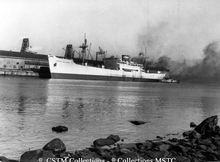 The new diesel-engine fast express cargo ship the S.S. Canadian Challenger, before sailing on her maiden voyage to the British West Indies