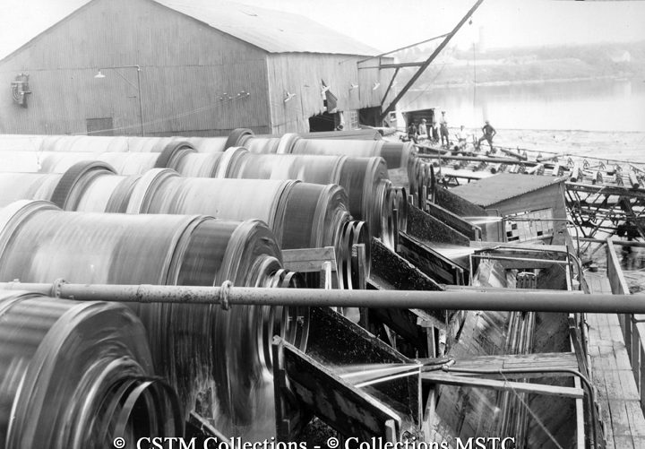 Barking machines at Laurentide Pulp Mill