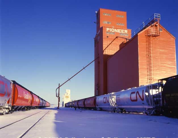 Semi-composite grain elevator with crib annex at Wakaw, Saskatchewan