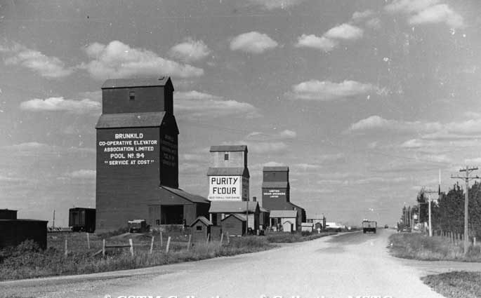 Grain elevators at Brunkild, Manitoba