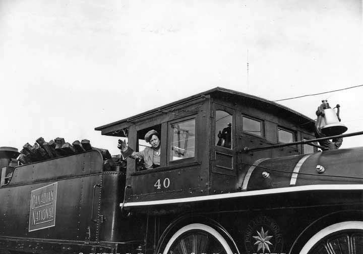 Ottawa Mayor Charlotte Whitton in the cab of locomotive 40, Museum Train