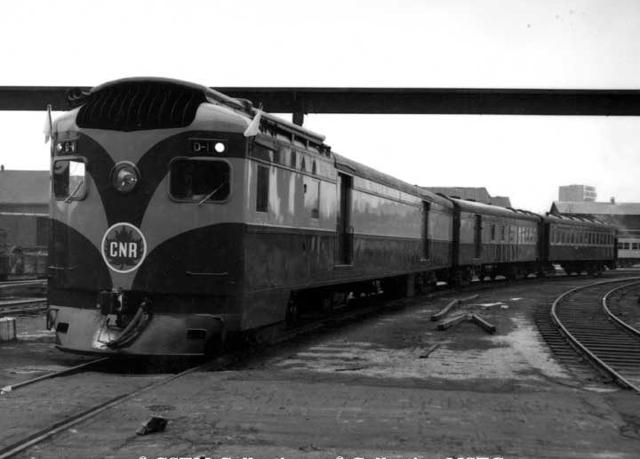 Diesel railcar D-1 on a test run from Montreal to St- Jean, Quebec in 1951