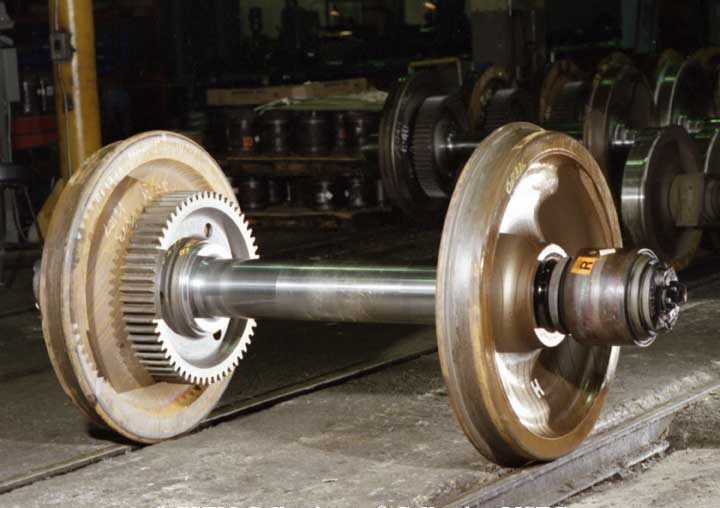 Diesel locomotive wheel set with gear