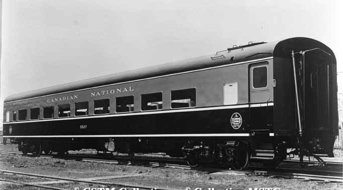 First class EM coach 5527, built by Canadian Car & Foundry Company in 1954