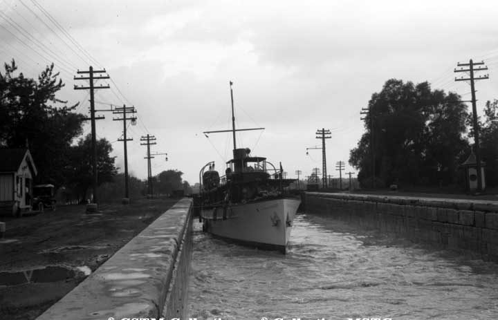 A ship passing through one of the locks of the Welland Canal