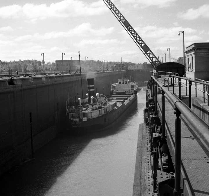 Ship going through the lock system on Welland Canal, Niagara Peninsula