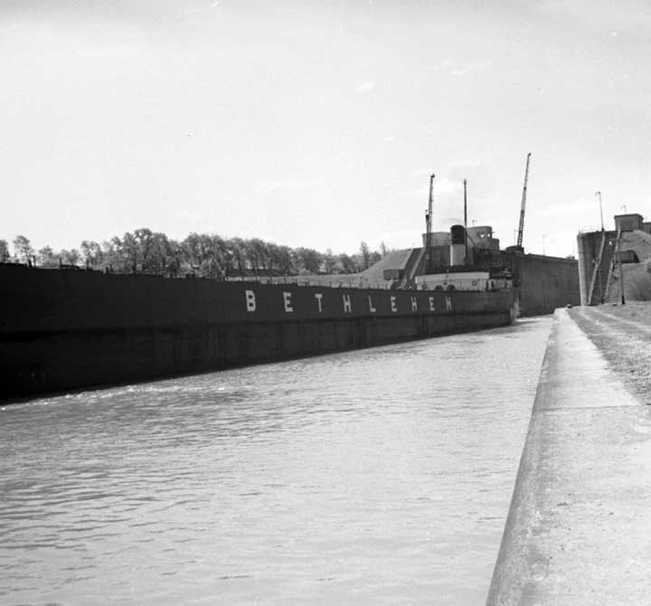 Bethlehem freighter going through the lock system on the Welland Canal, Niagara Peninsula