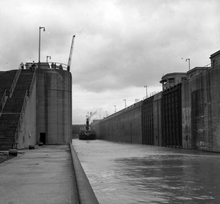 Ship going through the lock system on the Welland Canal, Niagara Peninsula