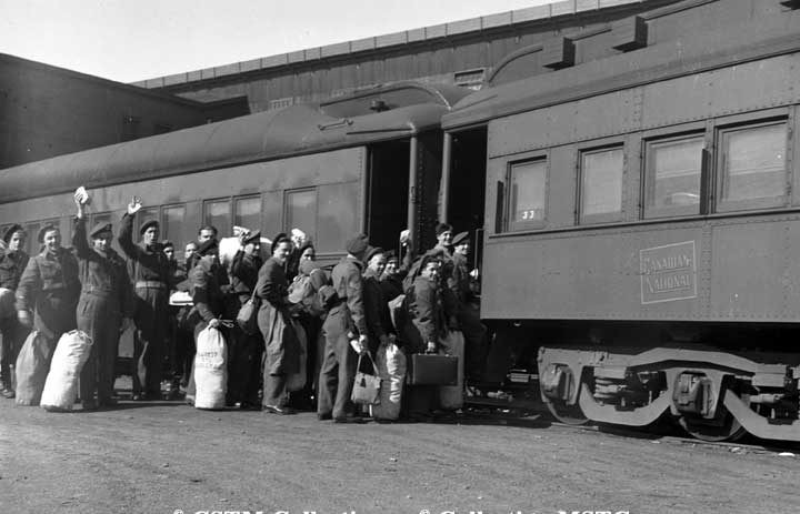 1st Paratroop Division return to Halifax and board one of the many passenger cars in Halifax freight yard