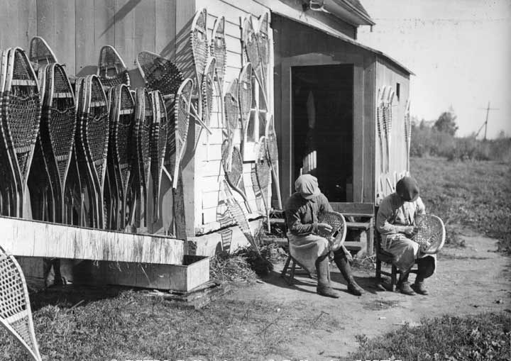 Making snow shoes, Lorretteville, Quebec