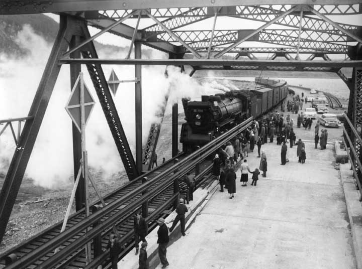 Train crossing the Canso Causeway