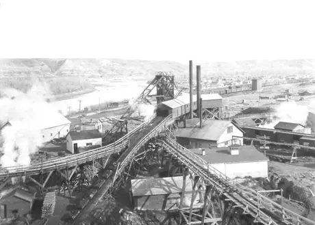 Coal coming out of mine on cable car