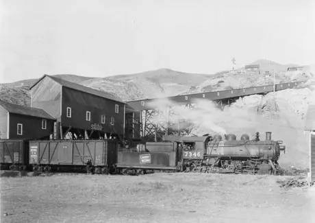 Switching cars of coal at Murray Mine, Alberta