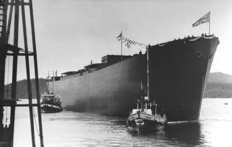 S.S. Fort Stikine after being launched from the Prince Rupert shipyards