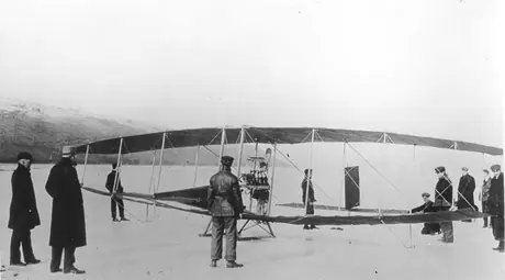 The Red Wing on the ice of a lake, before its first flight