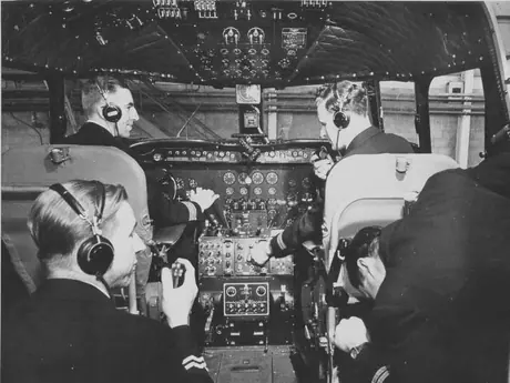 A TCA crew aboard a Canadair DC-4M North Star