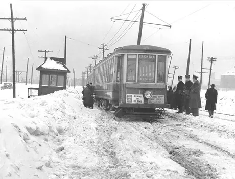 Streetcar derailed in the snow