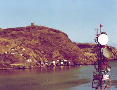 Microwave tower with Signal Hill and Battery Cove in background
