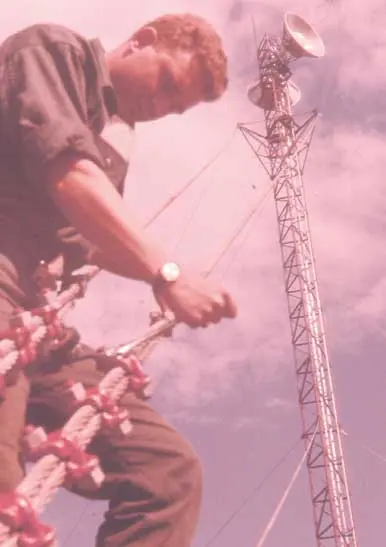 Worker tightens guy cable