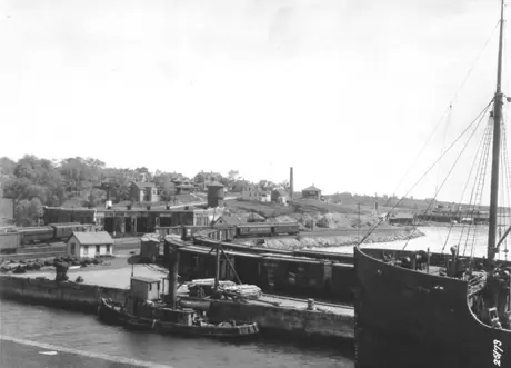 Dock, with railway cars