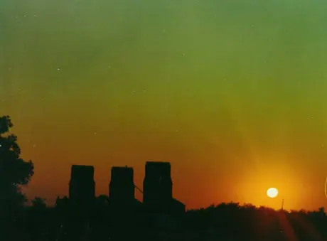 Sunrise and grain elevators