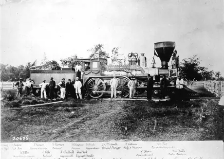 Welland Railway locomotive “Milwaukee” and officials
