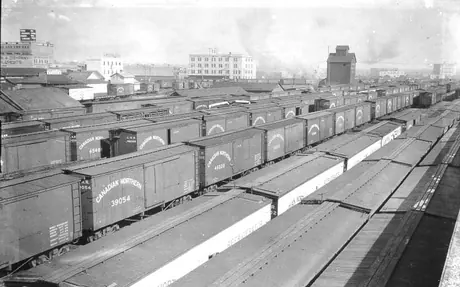 Canadian Northern freight yard with cars